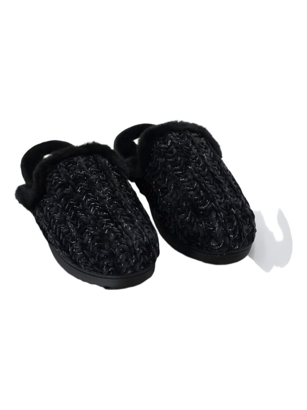 Dearfoams Womens Paris Chenille Shaped Tab Scuff Slipper Black XL 11-12